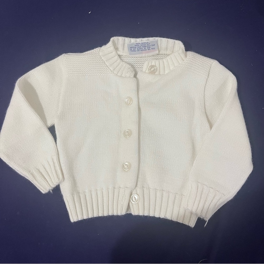 Vintage White Button-Up Baby Cardigan Classic boy or girl